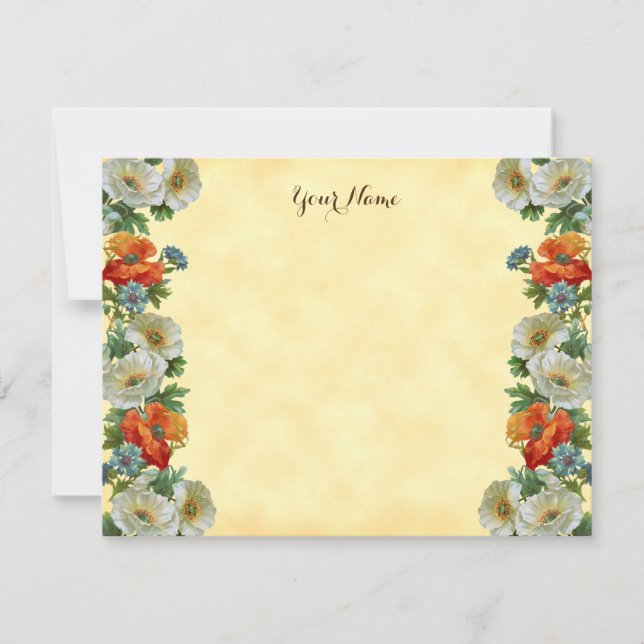Editable Rustic Poppy and Cornflowers 4.25x5.5 Note Card (Front)