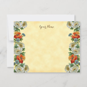 Editable Rustic Poppy and Cornflowers Faux Canvas Note Card