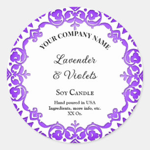 Editable Rustic Purple Floral Vintage Candle Classic Round Sticker