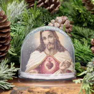 Editable Sacred Heart of Jesus and Prayer Snow Globe