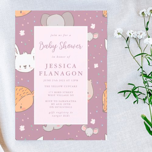 Editable Safari Animal Jungle Pink Baby Shower Invitation