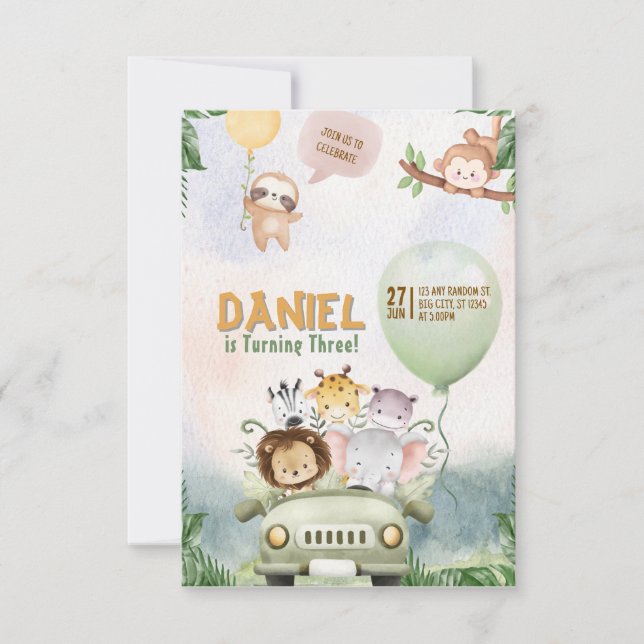 Editable Safari Birthday Invitation (Front)