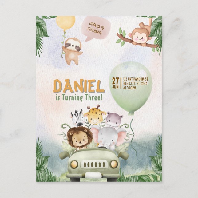 Editable Safari Birthday Invitation (Front)