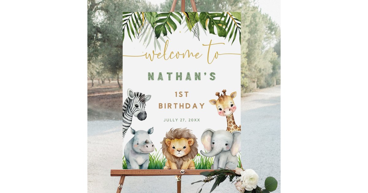 Editable Safari Birthday Welcome Sign, Jungle Anim Foam Board | Zazzle