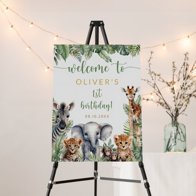 Editable Safari Birthday Welcome Sign, Wild One  Foam Board (In Situ (Stand))