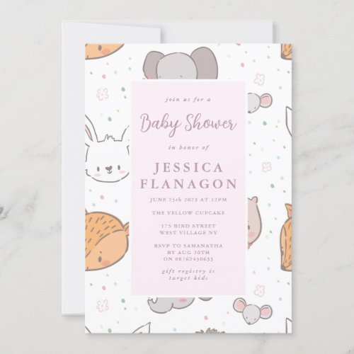 Editable Safari Jungle Animal Pink Baby Shower Invitation