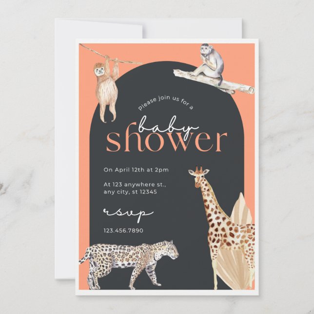 Editable Safari Jungle Animals Baby Shower Invitat Invitation (Front)