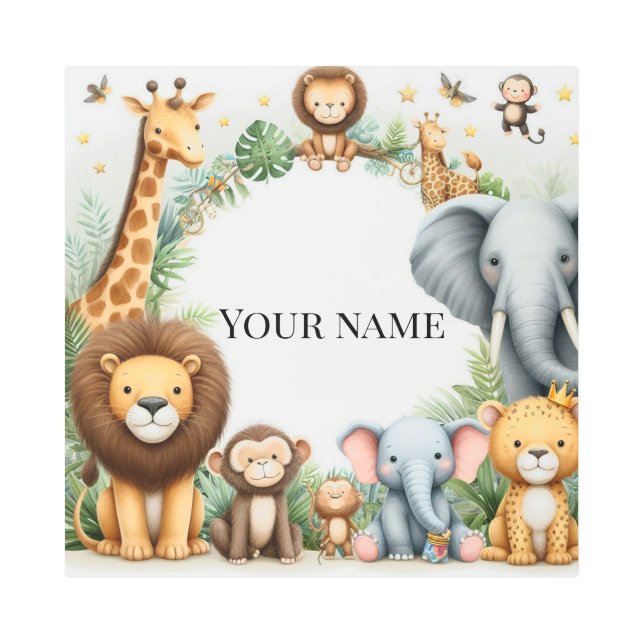 Editable Safari Name – Jungle Kids Back to School Metal Print (Front)