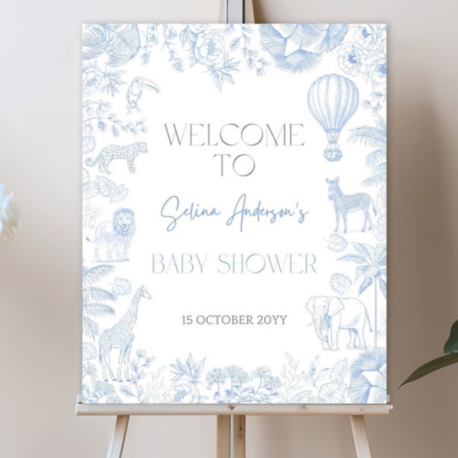 Editable Safari Toile De Jouy Baby Shower Welcome  Foam Board (Creator Uploaded)