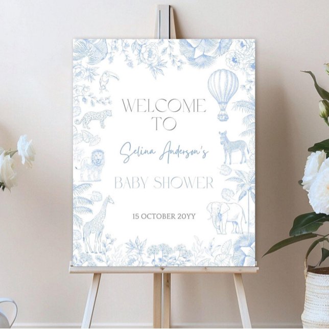 Editable Safari Toile De Jouy Baby Shower Welcome  Foam Board (Creator Uploaded)