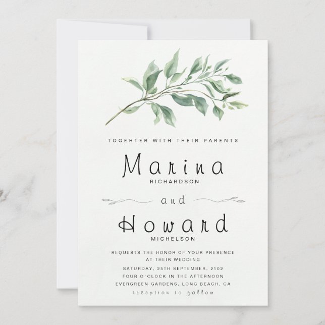 Editable Sage Green Botanical Wedding Invitation  (Front)