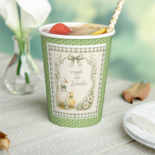Editable Sage Green Floral vintage duck theme Paper Cups