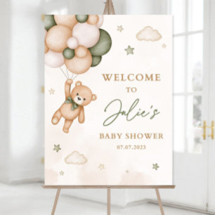 EDITABLE Sage Green Teddy Bear Welcome Baby Sign