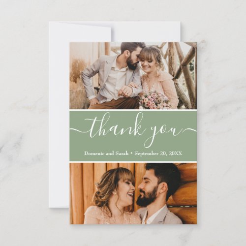 Editable Sage Green Wedding Photos Thank you