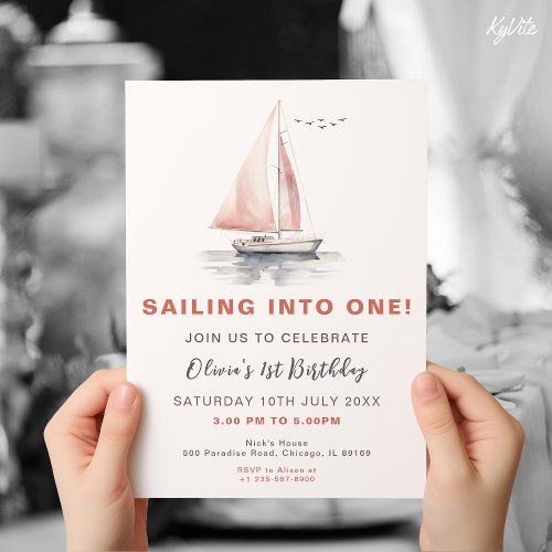 Editable Sailboat Birthday Invitation _ Pink