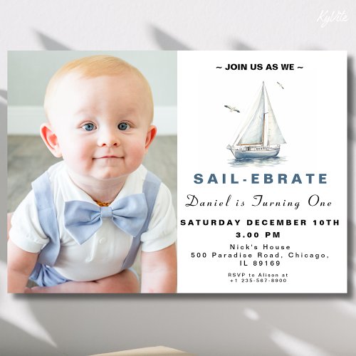 Editable Sailboat Nautical Photo Birthday Invite