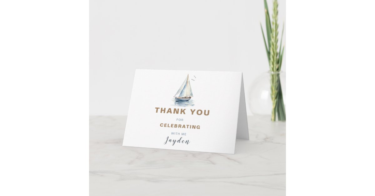 Editable Sailboat Nautical Thank You Card - Blue | Zazzle