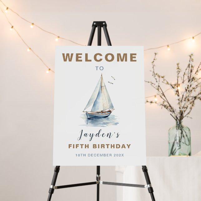 Editable Sailboat Nautical Welcome Sign - Blue (In Situ (Stand))
