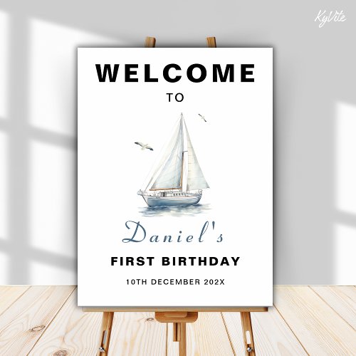 Editable Sailboat Nautical Welcome Sign Board