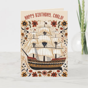 Editable Sailing Ship Birthday Card