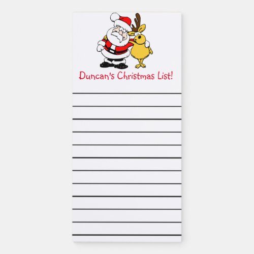 Editable Santa and Reindeer Christmas List Magneti Magnetic Notepad