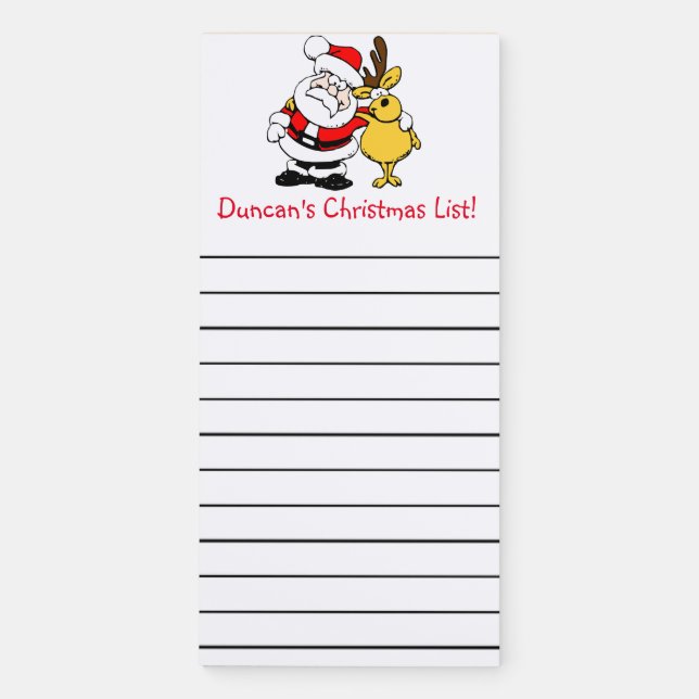 Editable Santa and Reindeer Christmas List Magneti Magnetic Notepad (Front)