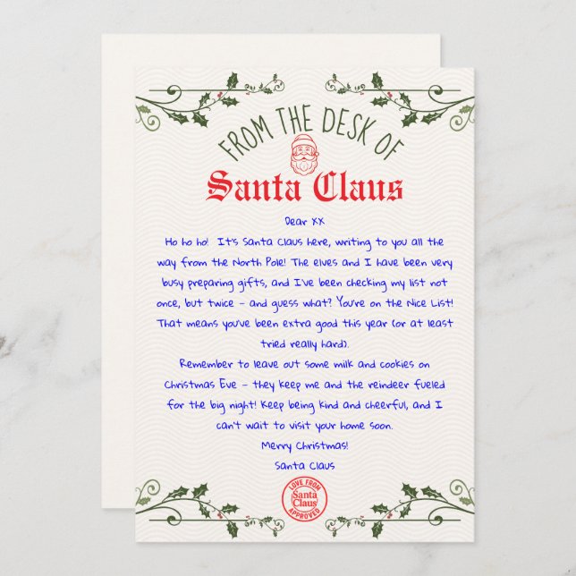 Editable Santa Letter Template Printable (Front/Back)