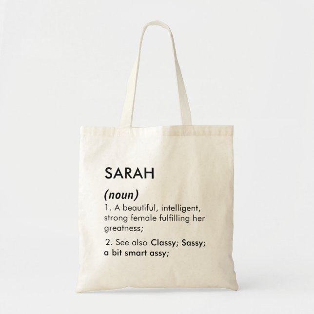 Editable Sarah name definition, custom name Tote Bag (Front)