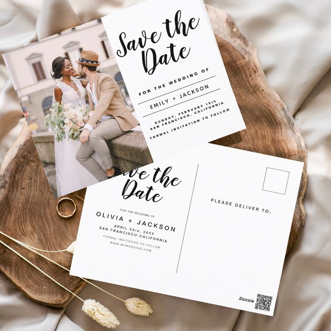Editable Save the Date Elegant Minimalist Script Postcard (Creator Uploaded)