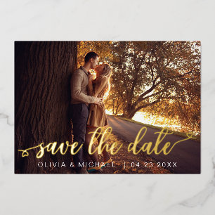 Editable Save the Date Gold Handwritten Hearts Foil Invitation