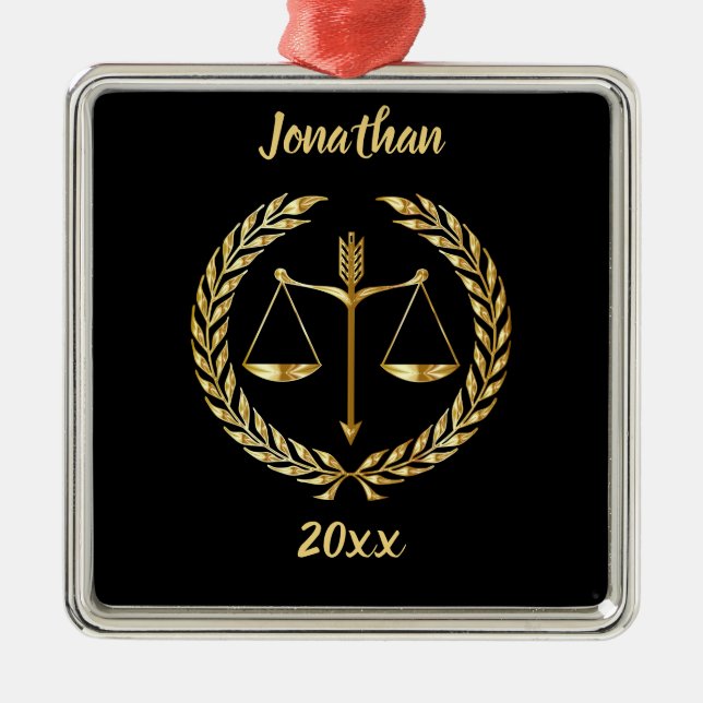 Editable Scales of Justice and Laurel Metal Ornament (Front)