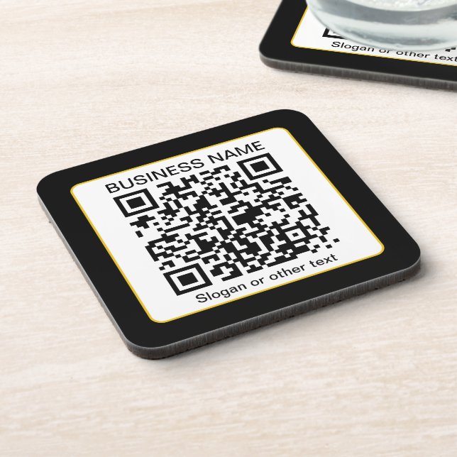Editable Scannable QR code + Your Business Name Beverage Coaster (Left Side)