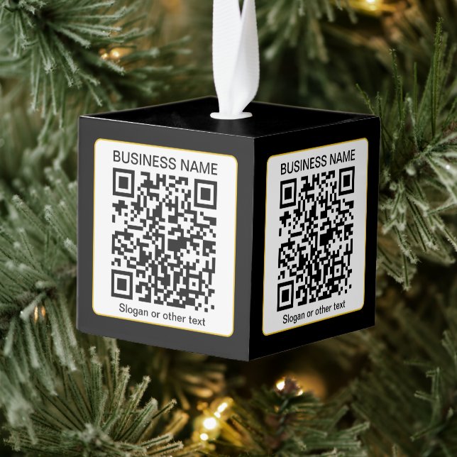 Editable Scannable QR code + Your Business Name Cube Ornament (Tree)