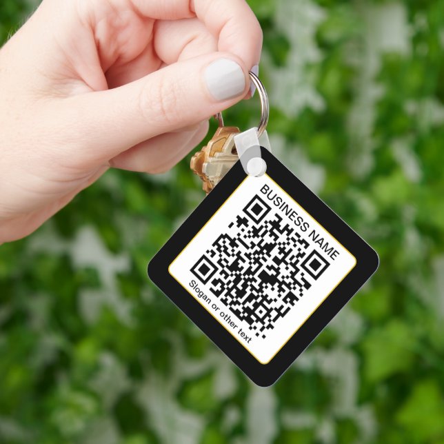 Editable Scannable QR code + Your Business Name Keychain (Hand)