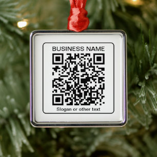 Editable Scannable QR code + Your Business Name Metal Ornament