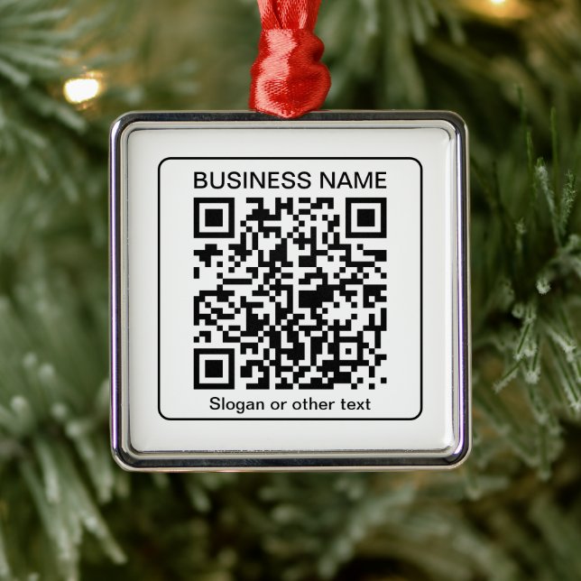 Editable Scannable QR code + Your Business Name Metal Ornament (Tree)