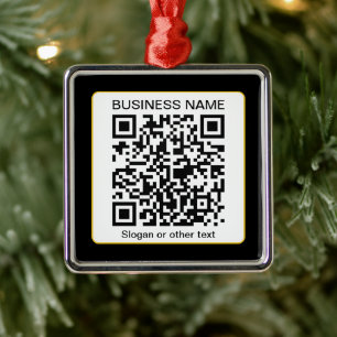 Editable Scannable QR code + Your Business Name Metal Ornament