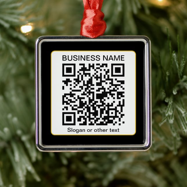 Editable Scannable QR code + Your Business Name Metal Ornament (Tree)