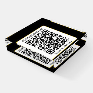 Editable Scannable QR code + Your Business Name Paperweight
