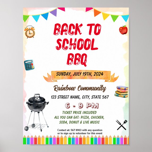 Editable School Bbq Picnic flyer Poster (Front)