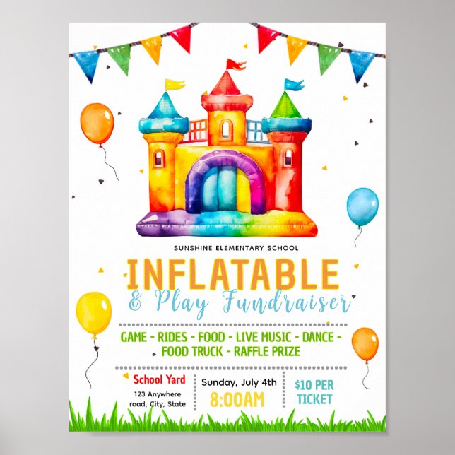 Editable school bounce house flyer poster (Front)