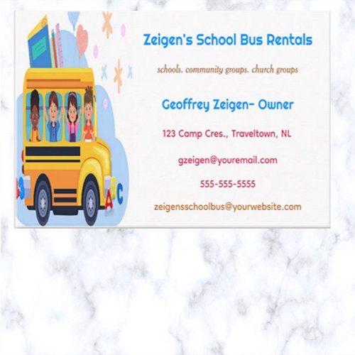 Editable School Bus Rentals Business Card