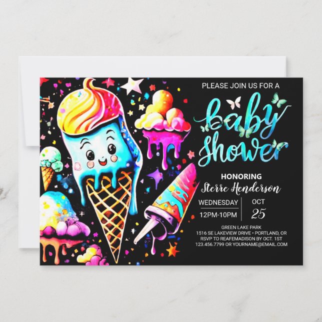 Editable Scoop Ice Cream Boy Baby Shower Invitation (Front)