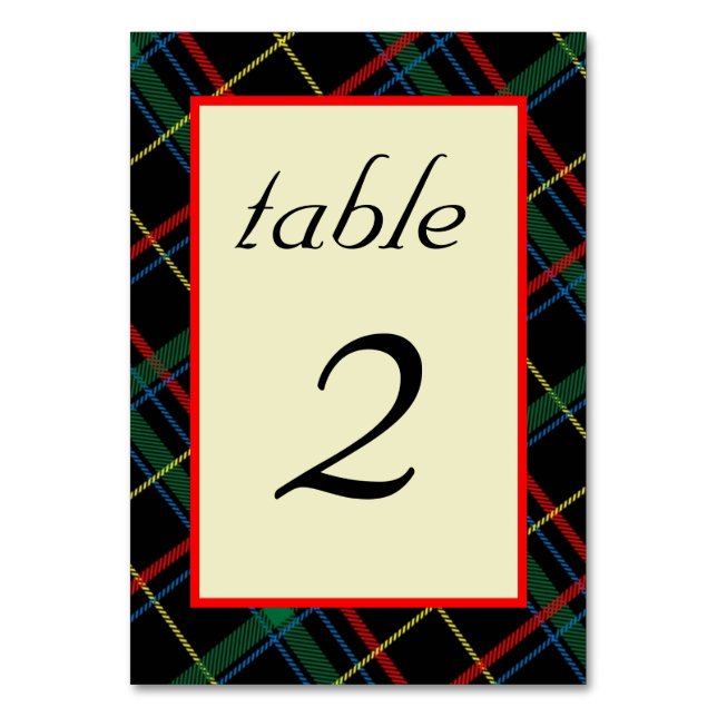 Editable Scottish Tartan Table Number Cards (Front)