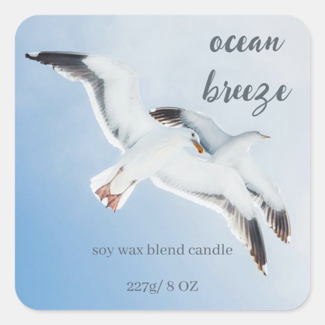 Editable Sea Gulls Ocean Breeze Product Square Sticker (Front)