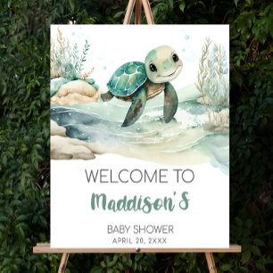 Editable Sea Turtle Baby Shower Welcome Sign, Unde Foam Board