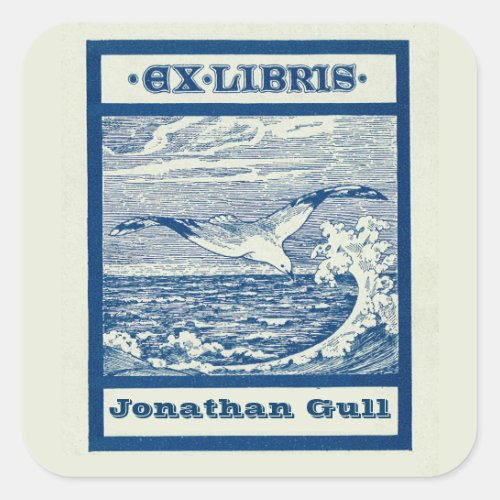 Editable Seagull Over a Wave Bookplate