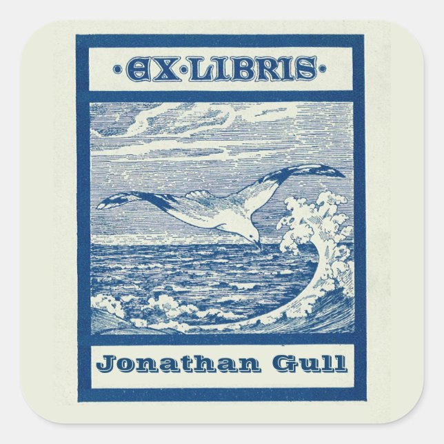 Editable Seagull Over a Wave Bookplate (Front)