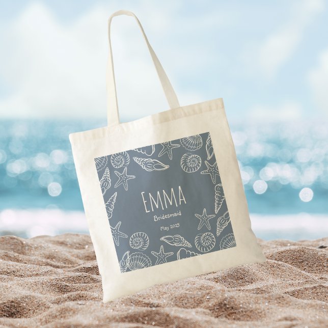 Editable Seashells & Star Fish Coastal Bridesmaid Tote Bag (Creator Uploaded)