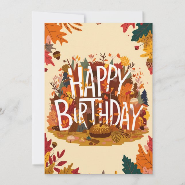 Editable Season Autumn Fall Happy Birthday  Card (Front)